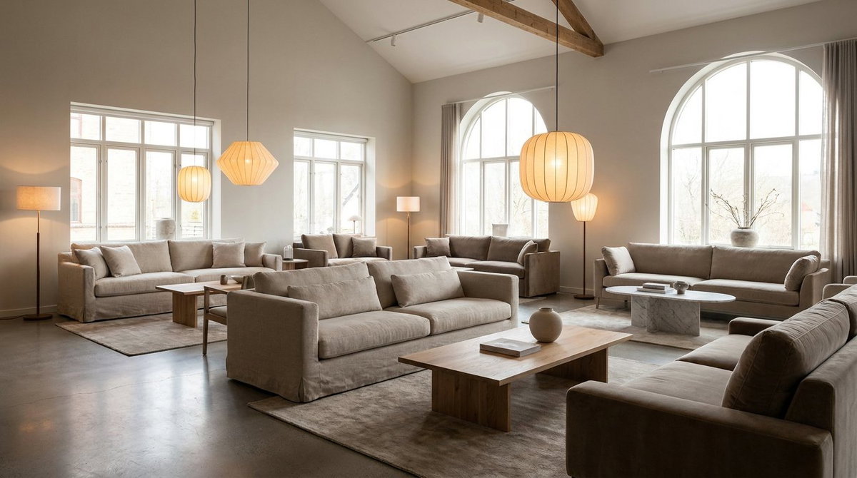Aydınlık bir showroom alanında güvenli alışveriş kontrol listesi simgeleri