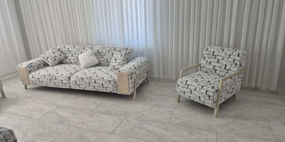 Sibel A - İzmir 2025 modern çizgili döşemeli ikili kanepe ve tekli koltuktan oluşan salon takımı, estetik ve Uygun Fiyatlı inegöl mobilya konforunu sunar.
