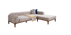 Modern tasarımlı, bej renkli ve tufted detaylı Moskova Köşe Koltuk Takımı. Ergonomik yapısıyla konfor sunan bu Kaliteli İnegöl mobilya, yaşam alanınıza şıklık katacak.