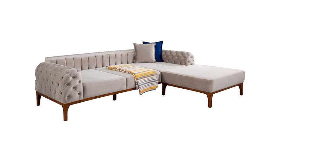 Modern tasarımlı, bej renkli ve tufted detaylı Moskova Köşe Koltuk Takımı. Ergonomik yapısıyla konfor sunan bu Kaliteli İnegöl mobilya, yaşam alanınıza şıklık katacak.
