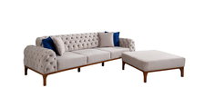 Modern tasarımlı, bej renkli ve tufted detaylı Moskova Köşe Koltuk Takımı. Ergonomik yapısıyla konfor sunan bu Kaliteli İnegöl mobilya, yaşam alanınıza şıklık katacak.
