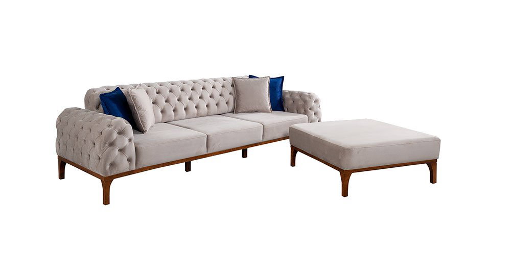 Modern tasarımlı, bej renkli ve tufted detaylı Moskova Köşe Koltuk Takımı. Ergonomik yapısıyla konfor sunan bu Kaliteli İnegöl mobilya, yaşam alanınıza şıklık katacak.
