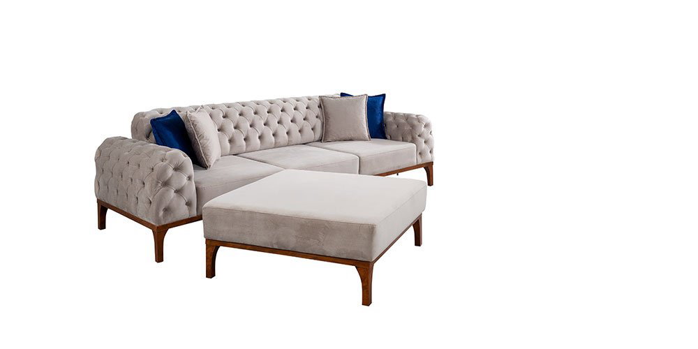 Modern tasarımlı, bej renkli ve tufted detaylı Moskova Köşe Koltuk Takımı. Ergonomik yapısıyla konfor sunan bu Kaliteli İnegöl mobilya, yaşam alanınıza şıklık katacak.