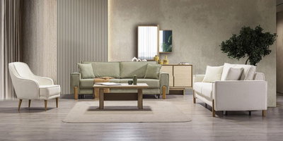 Modern ve minimalist tasarımlı İpek Koltuk Takımı, açık yeşil ve krem tonlarıyla Kaliteli İnegöl mobilya konforunu sunuyor.