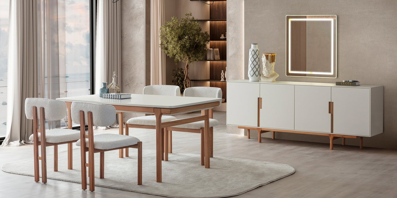 Aura Yemek Odası Takımı Natural İnegöl Mobilya