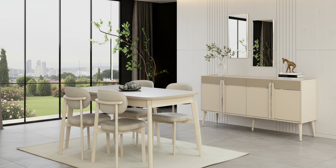 Loft Krem Yemek Odası Takımı| İnegöl Mobilya