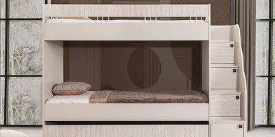 Modern bej renk Complex Story Ranza modeli, depolama alanlı merdivenleri ile çocuk odaları için ideal. İnegöl mobilya Fiyatları ve şık tasarımıyla öne çıkar.