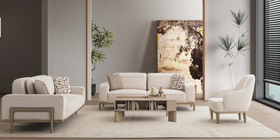 Modern Fresco Koltuk Takımı, bej kumaşı ve minimalist çizgileriyle şık bir salon dekorasyonu sunar. Özel inegöl mobilya kampanyaları ile konforu evinize taşıyın.
