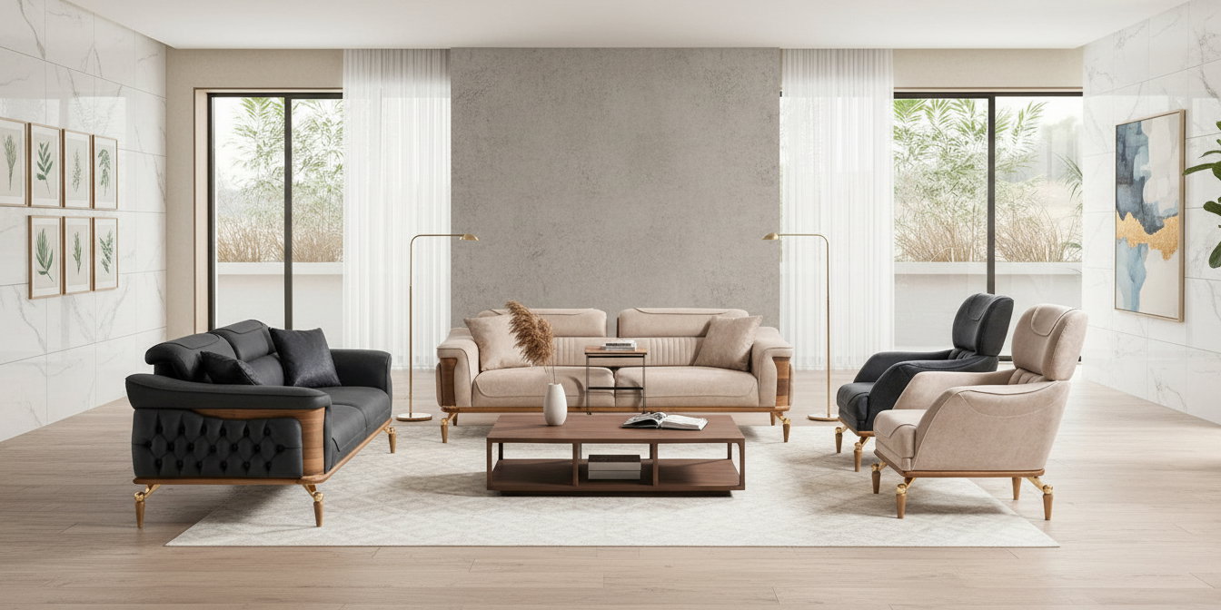 Dubai Sofa Set Cream İnegöl Furniture