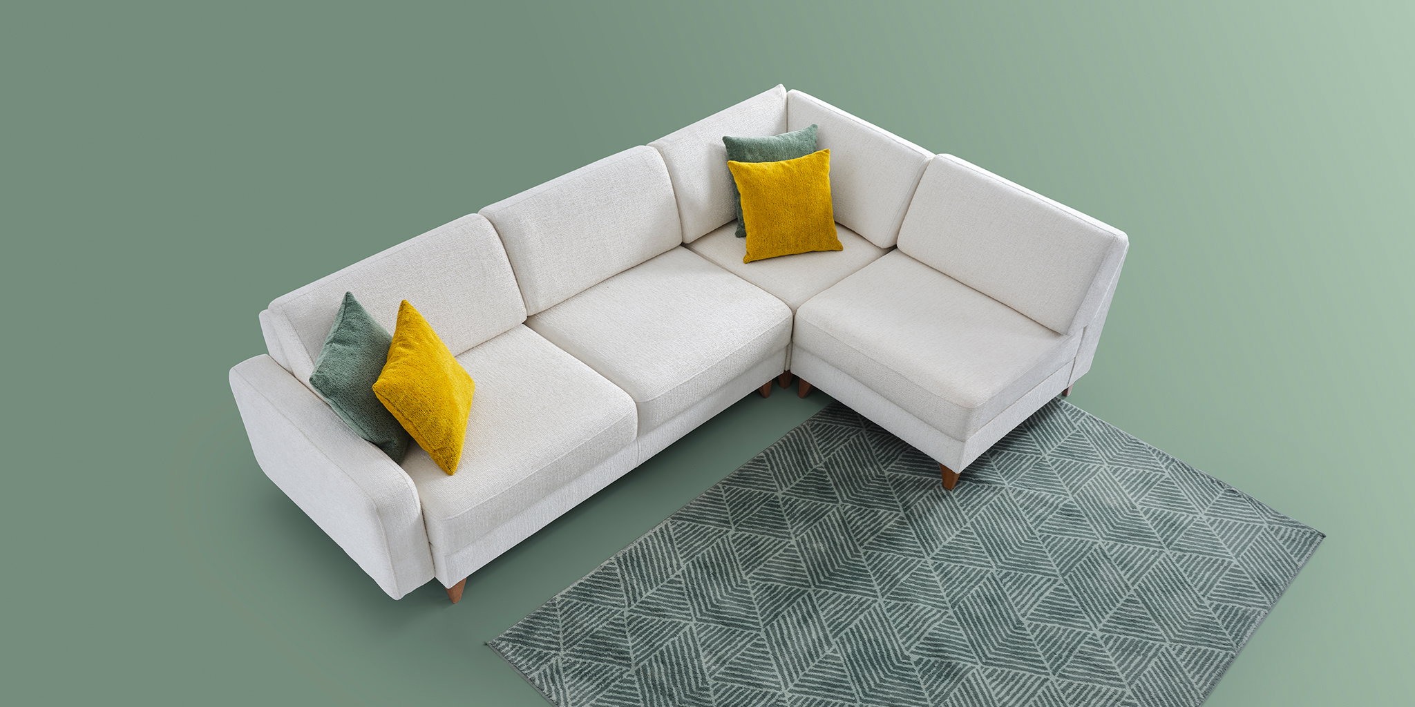 Modern cream Milas corner sofa set, bringing the quality of İnegöl furniture to your home. Comfortable seating and elegant details.
