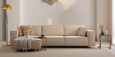 Modern ve konforlu Zen Relax L köşe koltuk, bej rengi döşemesi ve minimalist tasarımıyla yaşam alanlarınıza şıklık katıyor. Üstelik uygun fiyatlı inegöl mobilya kalitesini yansıtıyor.