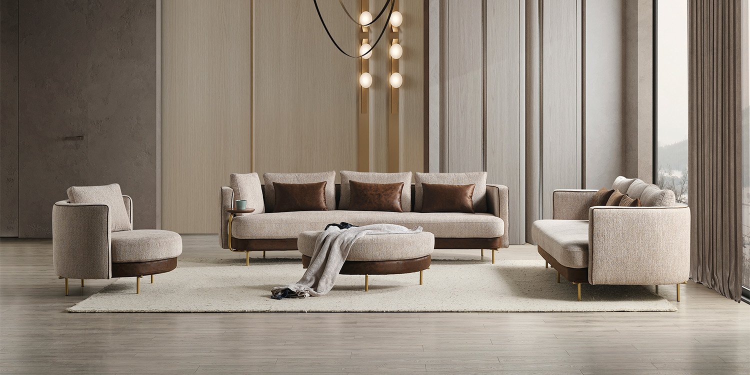 Comfortable and stylish beige Vito sofa set, ideal for modern living rooms. Quality solutions with competitive Inegol furniture prices.
