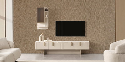 Modern bej Trend Tv Ünitesi, duvara monte raf ve şık detaylar. En güncel inegöl mobilya kampanyaları ile evinizi yenileyin.