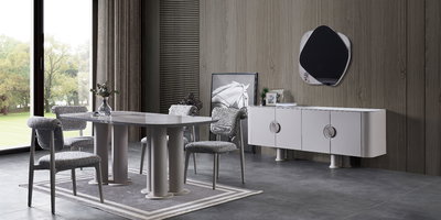Modern Efes Yemek Odası takımı, gri masa, şık sandalyeler ve şifonyerle evinizi tamamlayın. İnegöl mobilya Fiyatları.