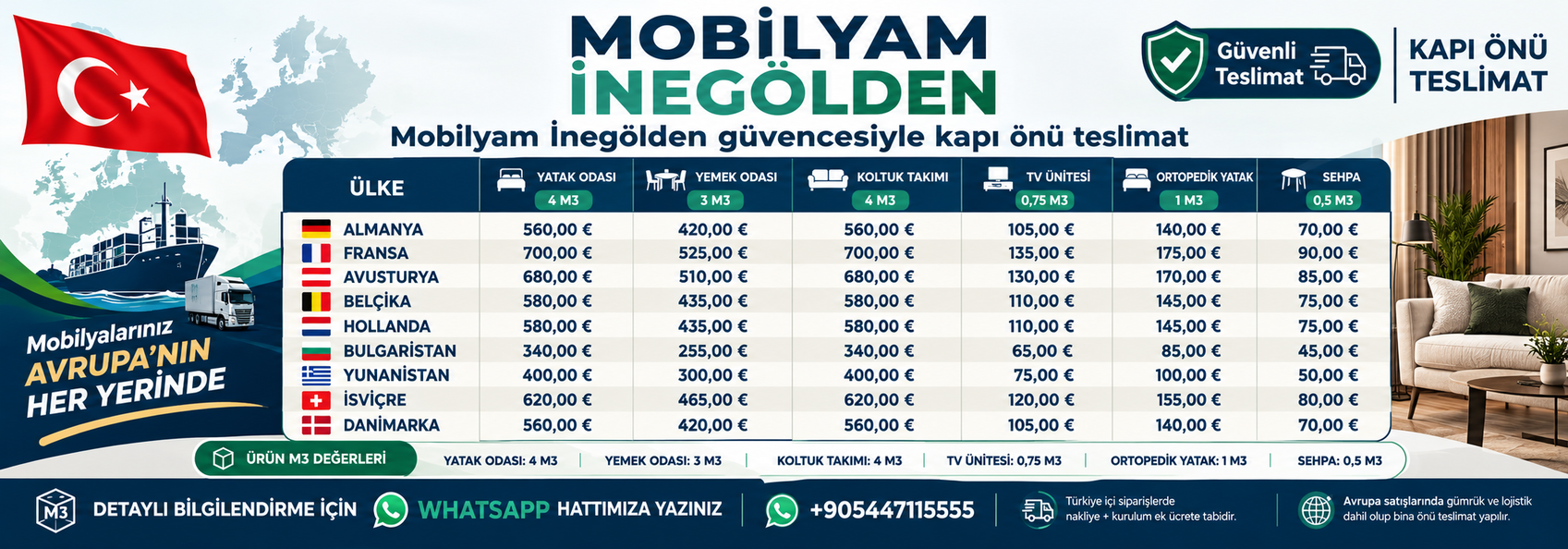 Mobilyam İnegölden Teslimat Fiyatları