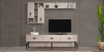 Modern Kumsal Tv Ünitesi, krem rengi ve şık çekmeceleriyle yaşam alanınıza değer katıyor. Uygun Fiyatlı inegöl mobilya seçeneği.