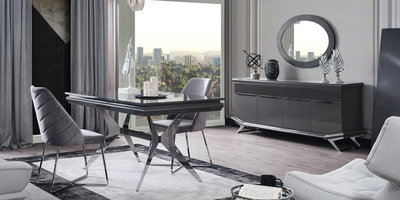 Asya Gümüş Yemek Odası Takımı, modern X ayaklı masa ve kadife sandalyeleriyle lüks bir atmosfer sunar. İnegöl mobilya Fiyatları avantajıyla yaşam alanınızı dönüştürün.