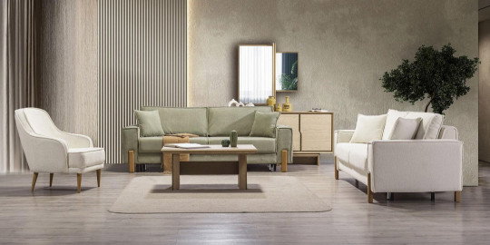 Modern ve minimalist tasarımlı İpek Koltuk Takımı, açık yeşil ve krem tonlarıyla Kaliteli İnegöl mobilya konforunu sunuyor.