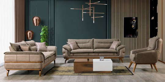 Gri kahve tonlarında Lotus Koltuk Takımı, modern çizgileri ve konforlu yapısıyla dikkat çekiyor. Kaliteli bir İnegöl mobilyası örneği olarak oturma odalarına şıklık katıyor.