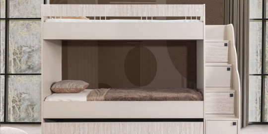 Modern bej renk Complex Story Ranza modeli, depolama alanlı merdivenleri ile çocuk odaları için ideal. İnegöl mobilya Fiyatları ve şık tasarımıyla öne çıkar.