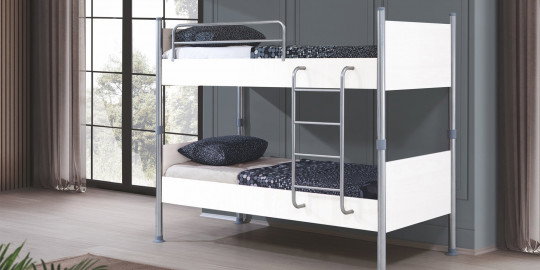 Çocuk ve genç odaları için modern tasarımlı, beyaz ve metal detaylı opsiyonel ranza. İnegöl mobilya Fiyatları ile uygun seçenekler sunar.