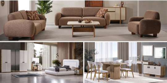 Luna Düğün Paketi, modern salon takımı, yatak odası ve yemek odası mobilyalarını bir arada sunuyor. inegöl mobilya kampanyaları ile evinize şıklık katın.