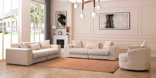 Bej rengi Bubble Koltuk Takımı, modern tasarımlı salon. Konforlu kanepeler ve tekli berjer ile inegöl mobilya kampanyaları. Ev dekorasyonu.