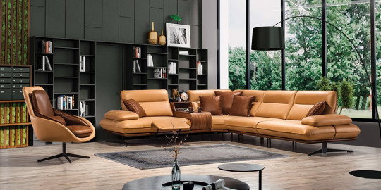 Lucci Köşe Koltuk Takımı, modern salonlara özel camel renkli köşe ve döner berjerden oluşuyor. Ergonomik tasarımı ve inegöl mobilya kampanyaları ile evinize şıklık katın.