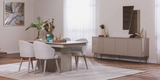 Modern ve zarif Rams Yemek Odası Takımı, şık sandalyeleri, geniş masası ve büfesi ile evinizin kalitesini artırır. Uygun Fiyatlı inegöl mobilya arayanlar için ideal.
