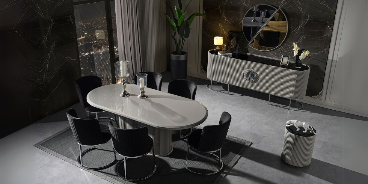 Gucci Duman Gri Yemek Odası Takımı230605 | İnegöl Mobilya