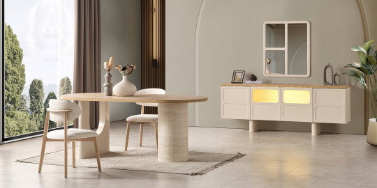 İnca yemek odası takımı, modern oval masa, rahat sandalyeler ve şık büfe ile yaşam alanınıza inegol mobilya kalitesi getiriyor.