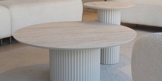 Traverten Yuvarlak Sehpa Seti