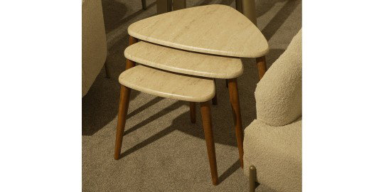 Üçlü Traverten Ceviz Zigon Sehpa