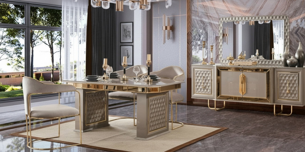 Lounge Yemek Odası Takımı Nehir Kumu İnegöl Mobilya