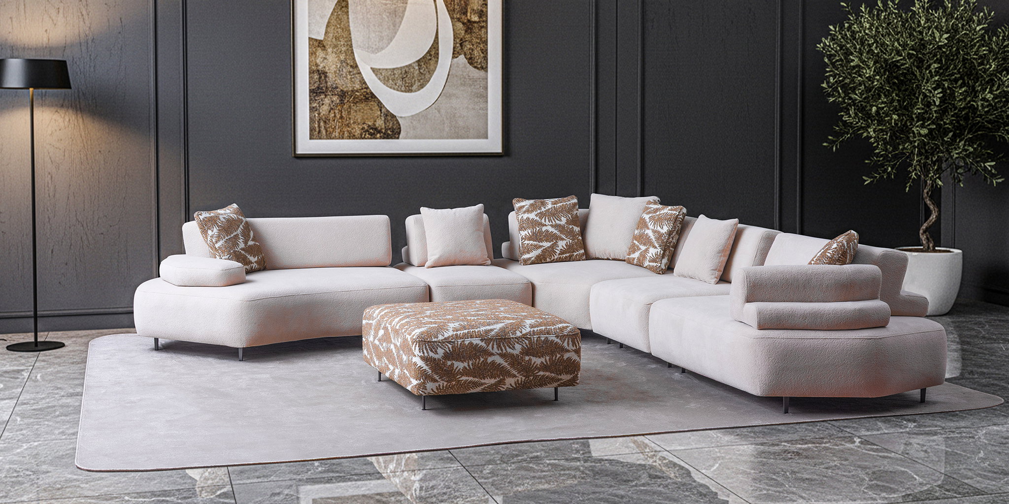 Puzzle Köşe Koltuk Takımı Beyaz