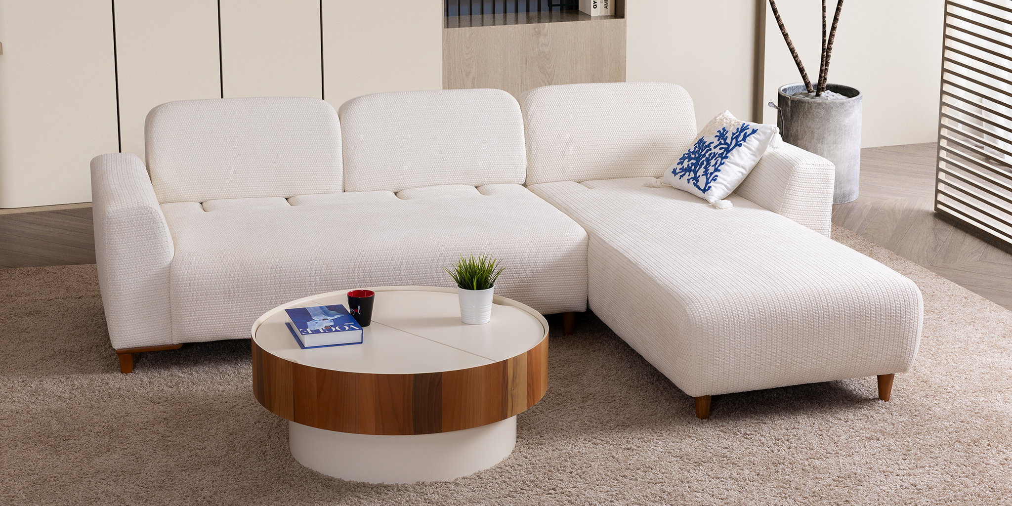 Prag Köşe Koltuk Takımı Beyaz