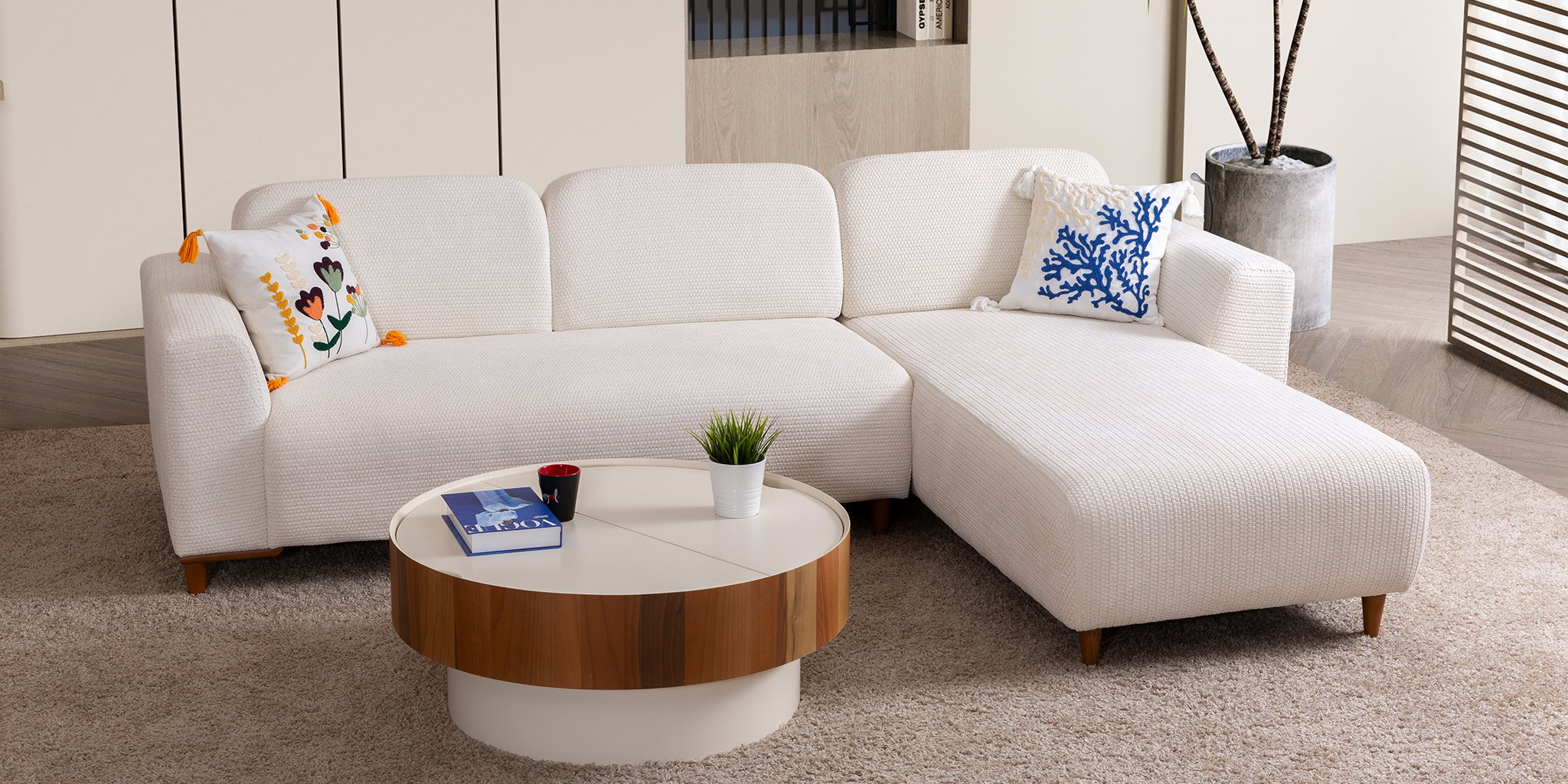 Prag Köşe Koltuk Takımı Beyaz