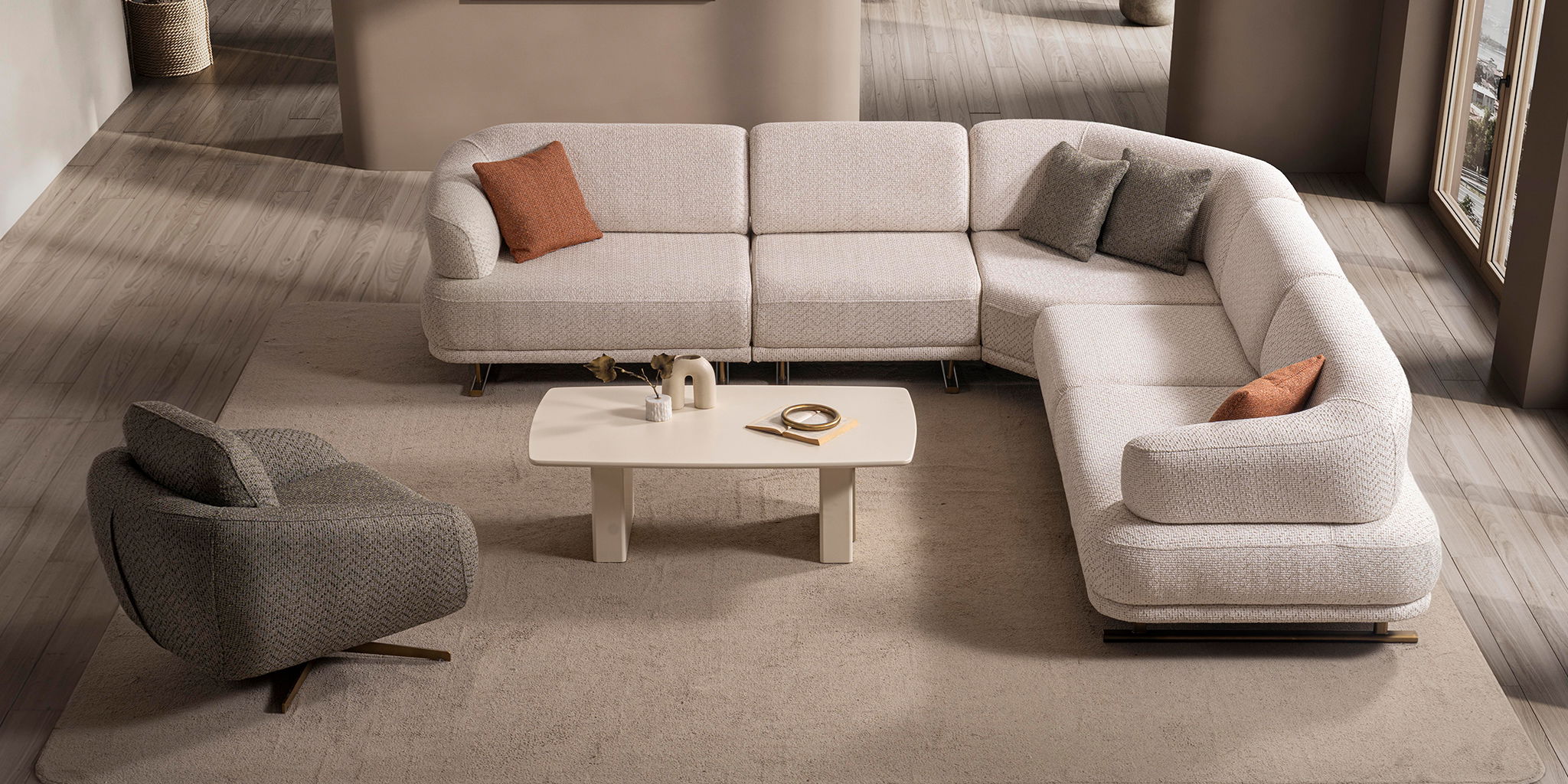 Gloria Köşe Koltuk Takımı Krem