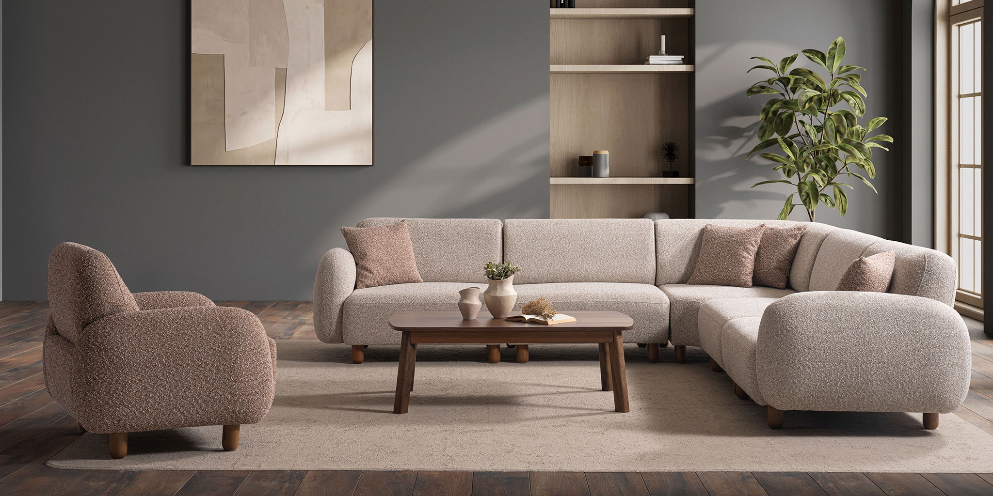 Moon Köşe Koltuk Takımı Krem