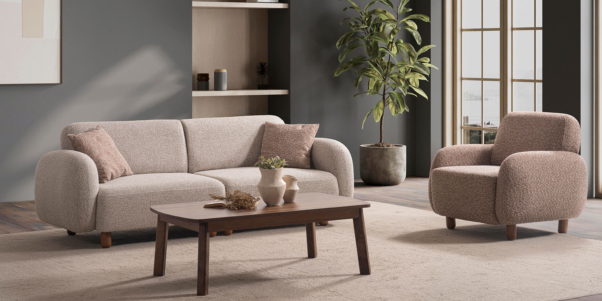 Moon Köşe Koltuk Takımı Krem