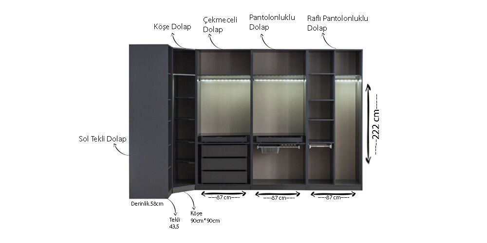 Bronze Yatak Odası Takımı Antrasit 6 kapı