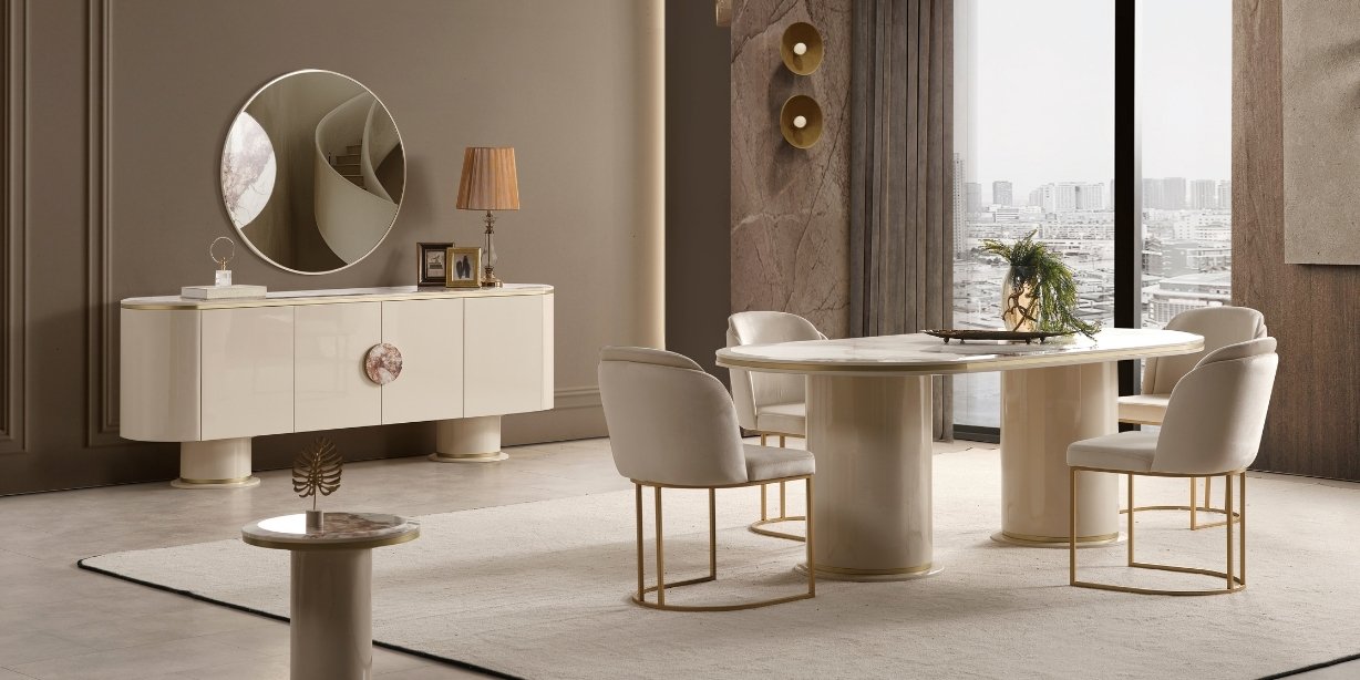 Cartier Krem Yemek Odası Takımı