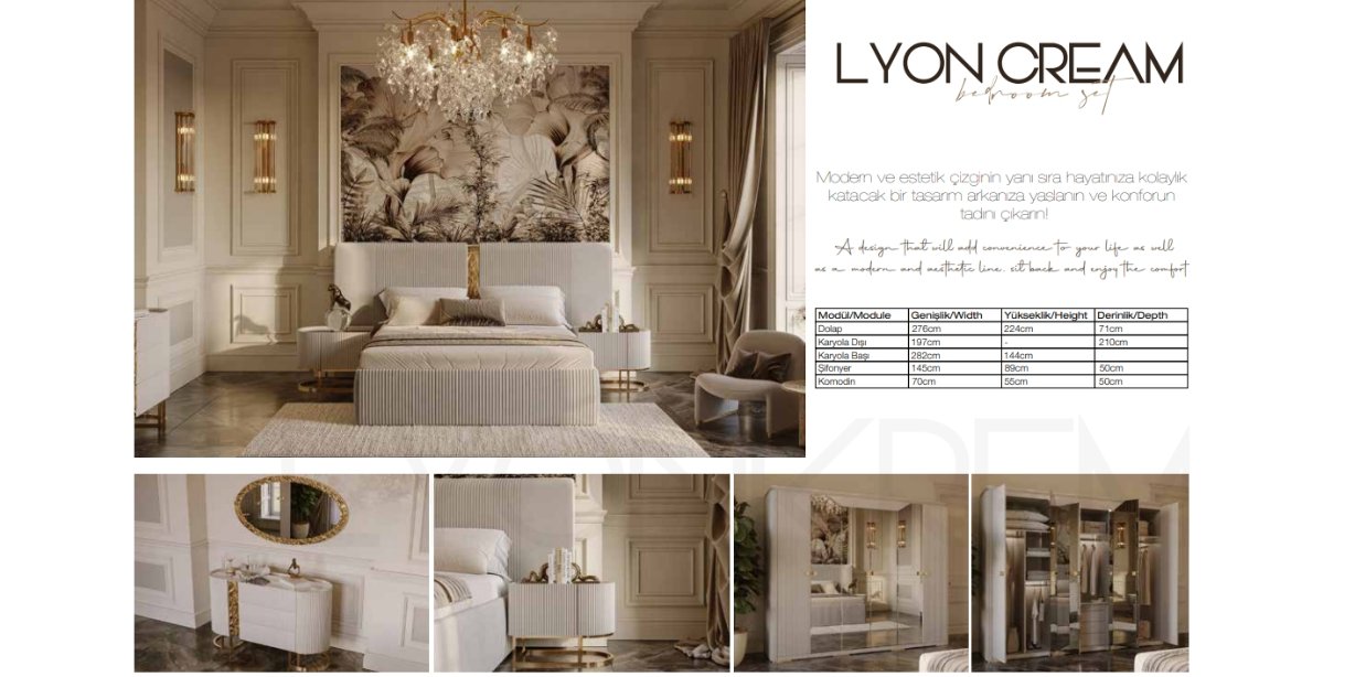 Lyon Krem Yatak Odası Takımı