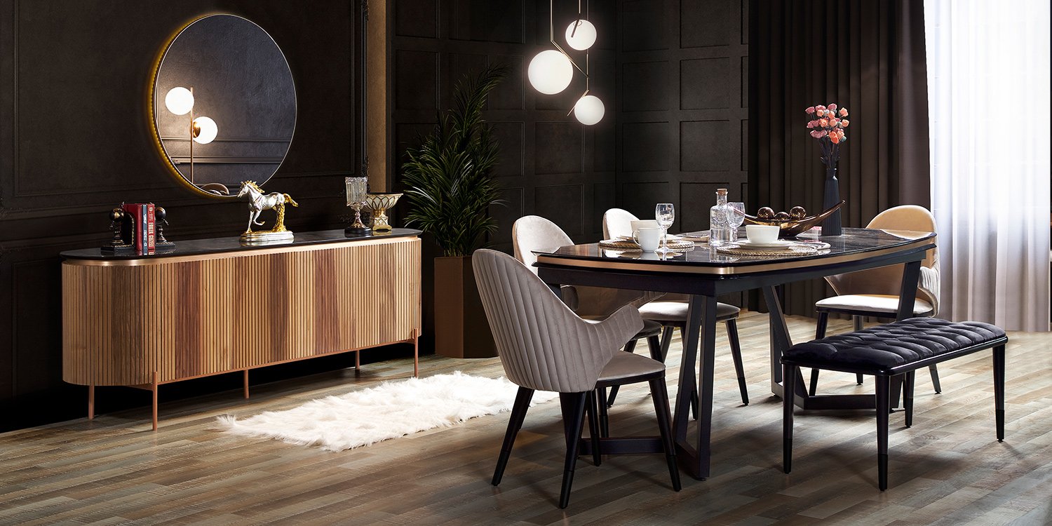 Tesla Yemek Odası Takımı Metal