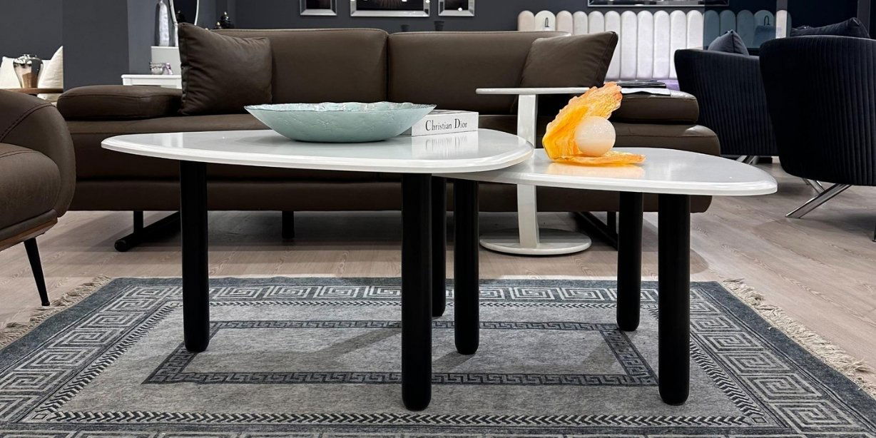 Delta İkili Orta Sehpa Siyah Beyaz