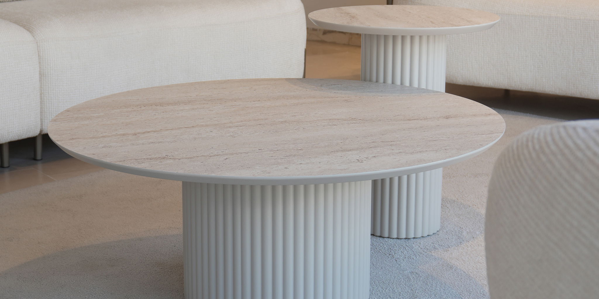 Traverten Yuvarlak Sehpa Seti