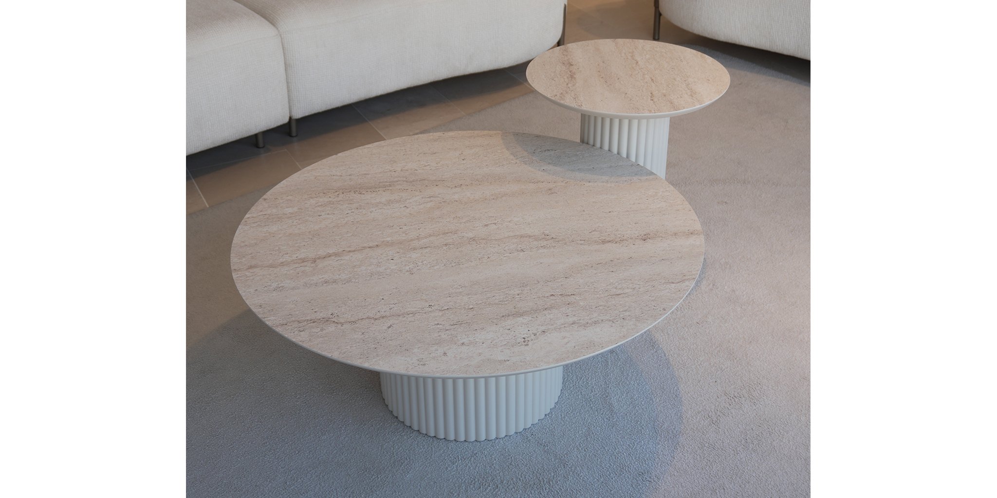 Traverten Yuvarlak Sehpa Seti