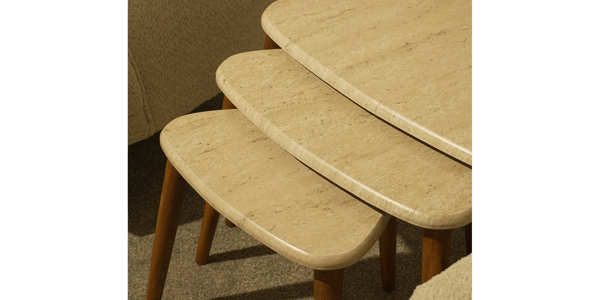 Üçlü Traverten Ceviz Zigon Sehpa