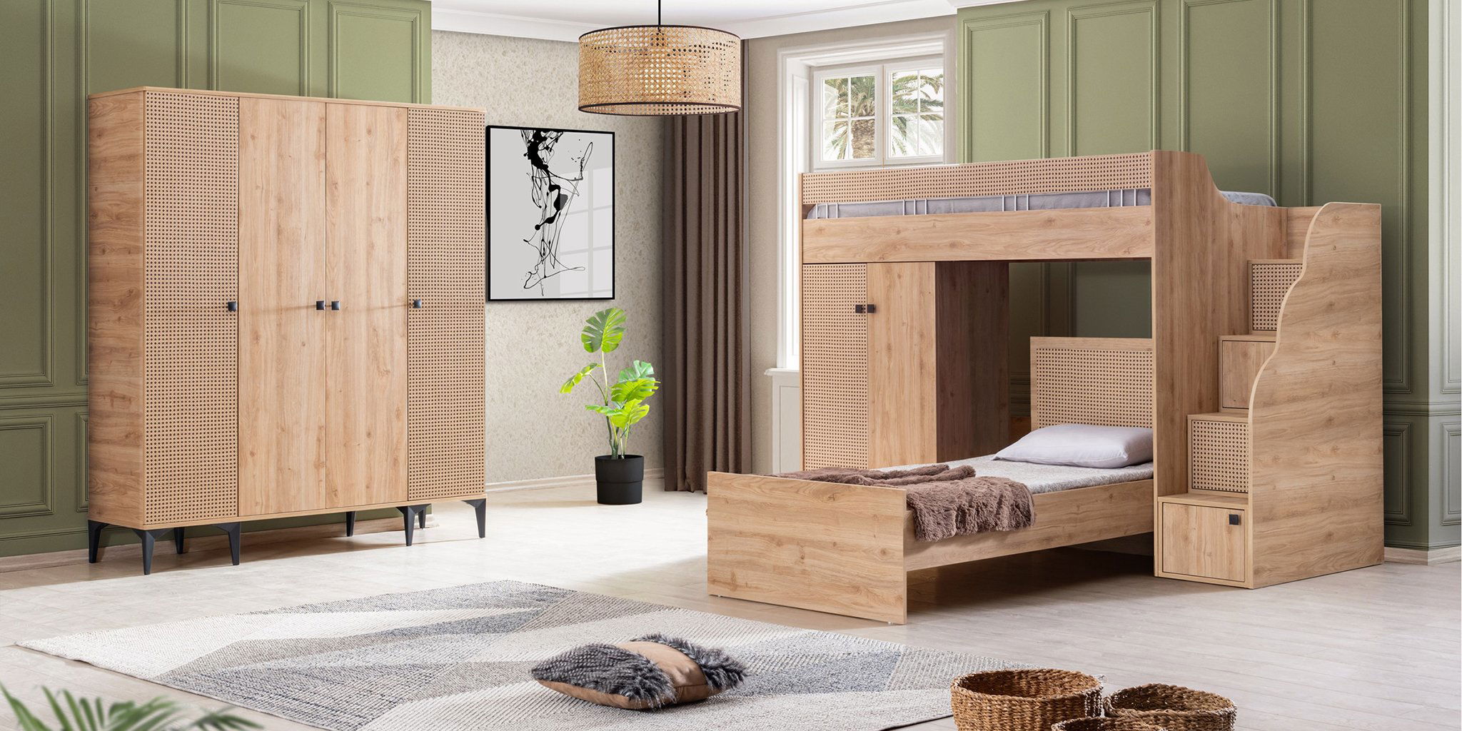 Rustik Dörtlü Ranza Seti