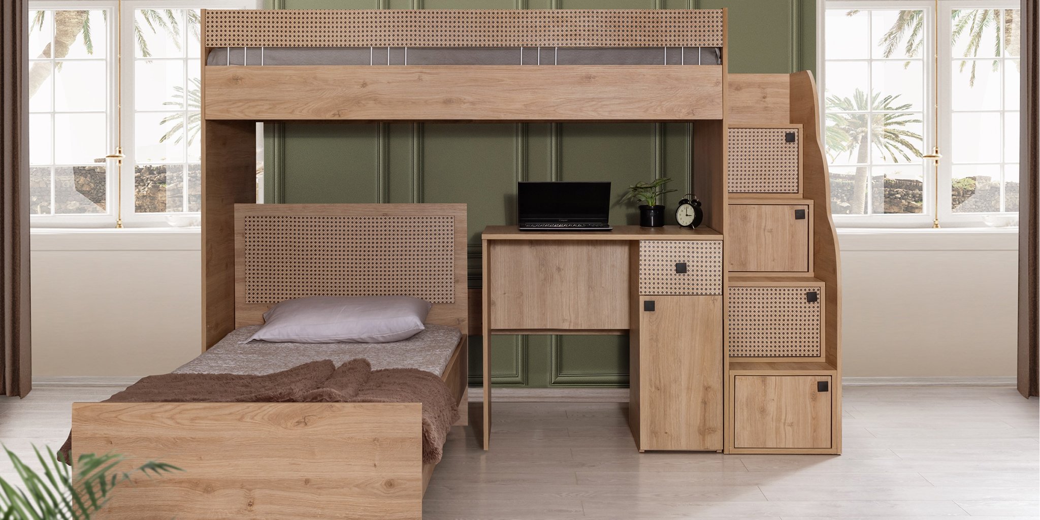 Rustik Dörtlü Ranza Seti